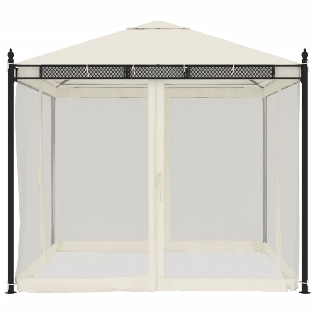 vidaXL Pavillon mit Netzwänden Creme 2,93x2,93 m Stahl