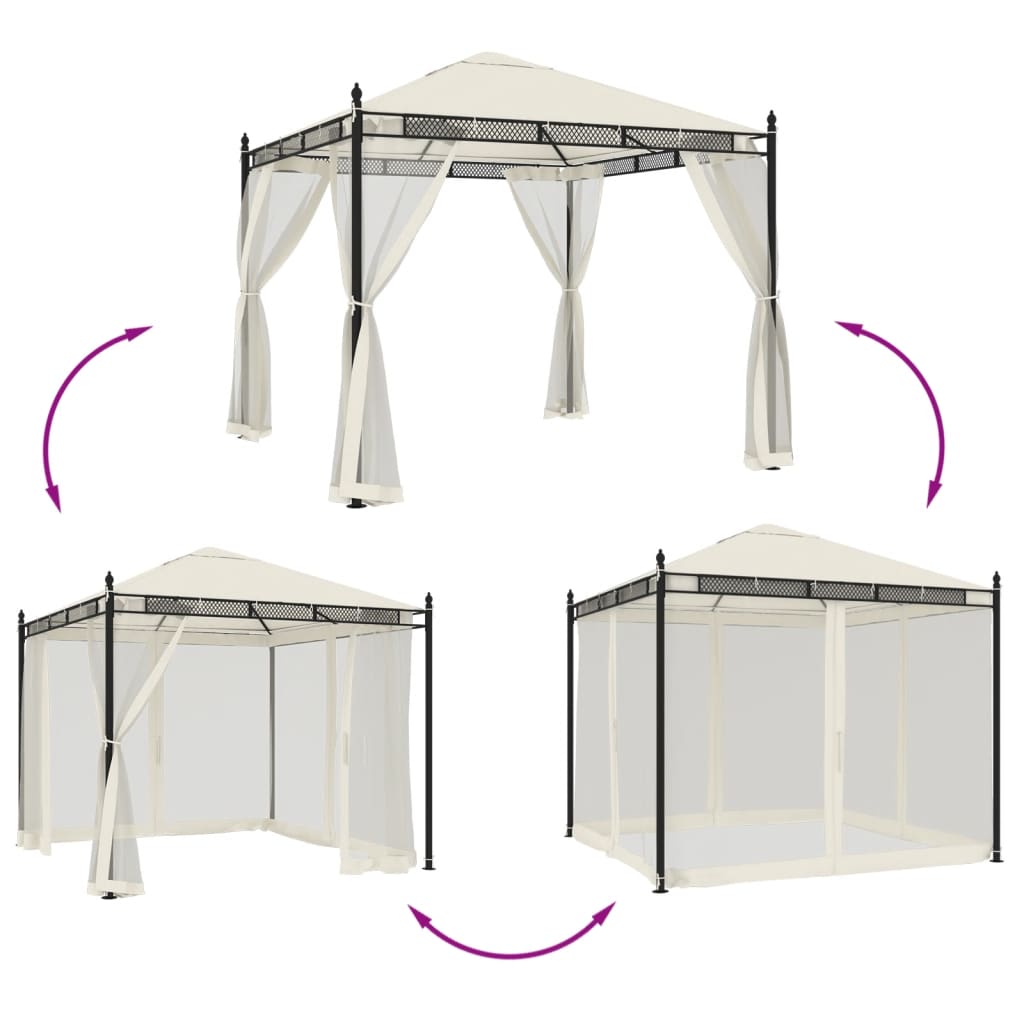 vidaXL Pavillon mit Netzwänden Creme 2,93x2,93 m Stahl
