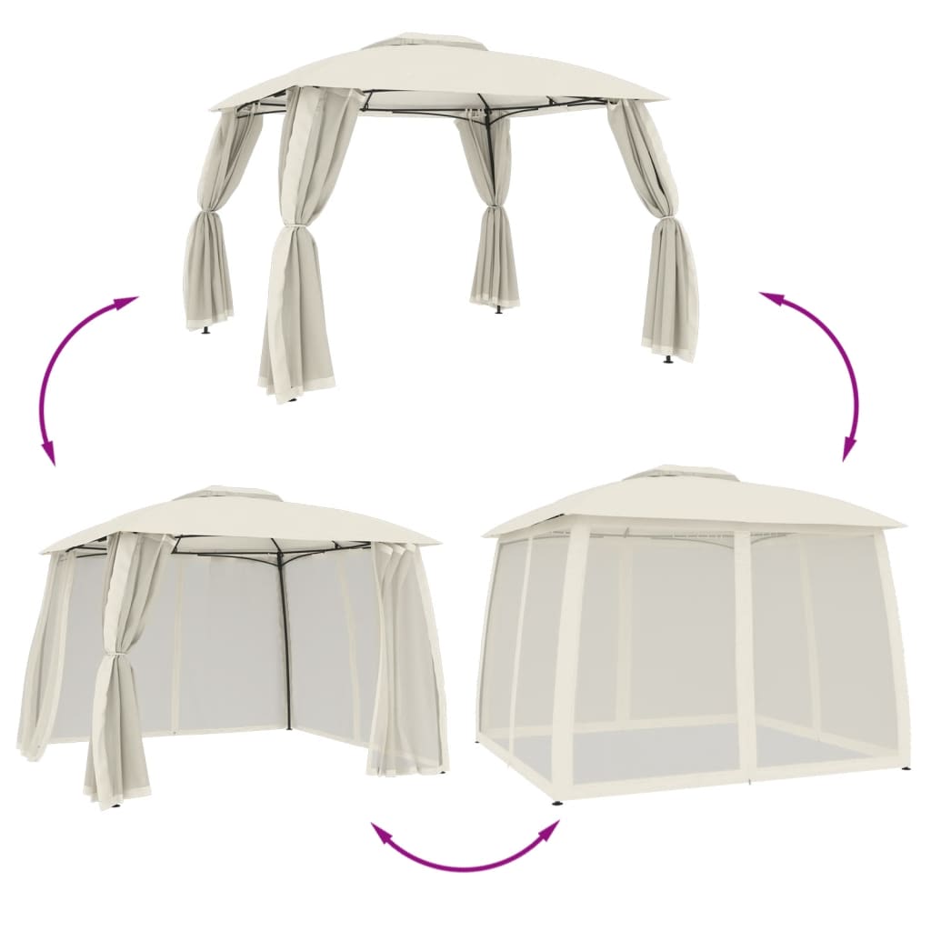 vidaXL Pavillon mit Doppeldach & Netzwänden Creme 2,93x2,93 m Stahl