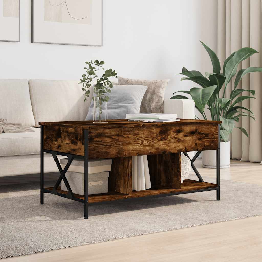 vidaXL Couchtisch Räuchereiche 100x55x50 cm Holzwerkstoff und Metall