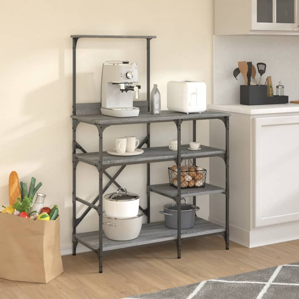vidaXL Bäckerregal Grau Sonoma 90x40x132 cm Holzwerkstoff und Metall