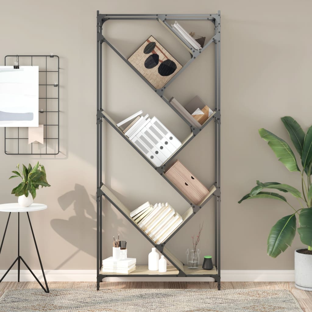 vidaXL Bücherregal Sonoma-Eiche 79x30x180 cm Holzwerkstoff und Metall
