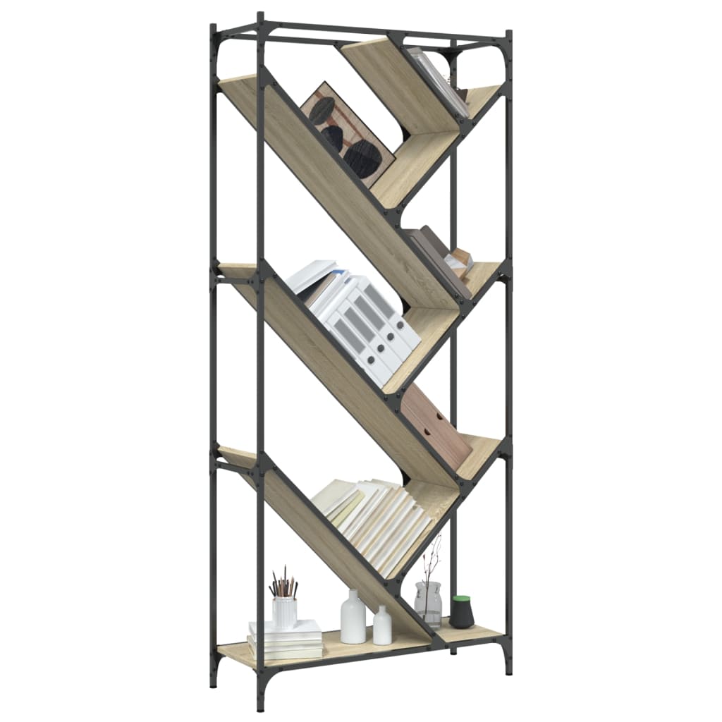 vidaXL Bücherregal Sonoma-Eiche 79x30x180 cm Holzwerkstoff und Metall