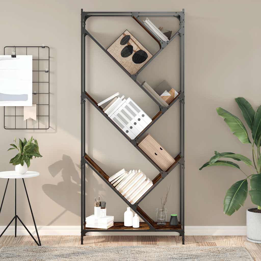 vidaXL Bücherregal Räuchereiche 79x30x180 cm Holzwerkstoff und Metall