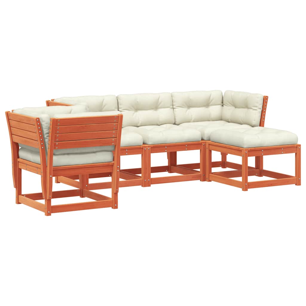 vidaXL 5tlg. Garten-Lounge-Set mit Kissen Wachsbraun Massivholz Kiefer
