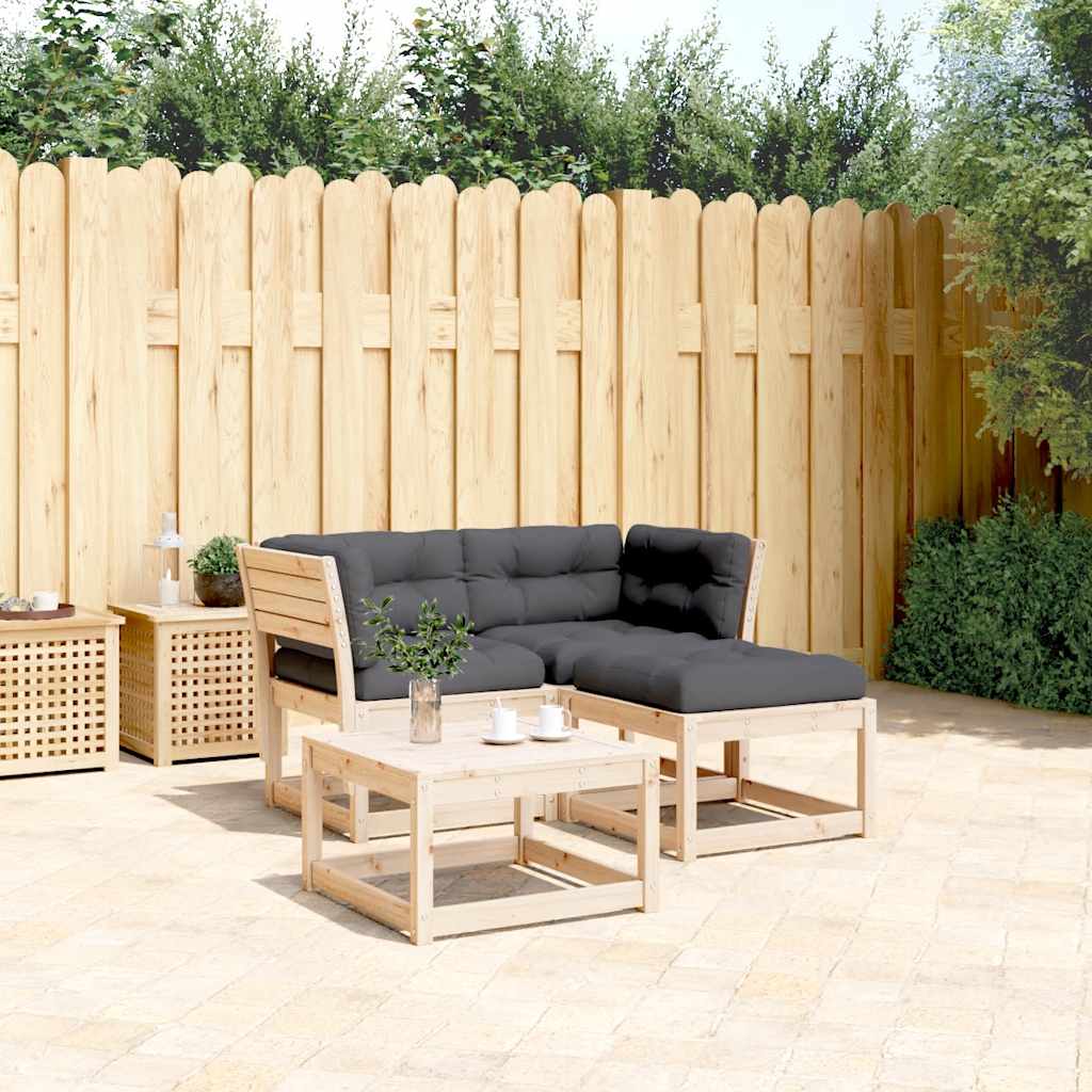 vidaXL 3-tlg. Garten-Sofagarnitur mit Kissen Massivholz Kiefer