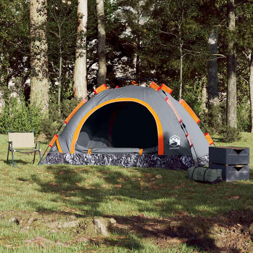 vidaXL Campingzelt 3 Personen Grau und Orange Quick Release