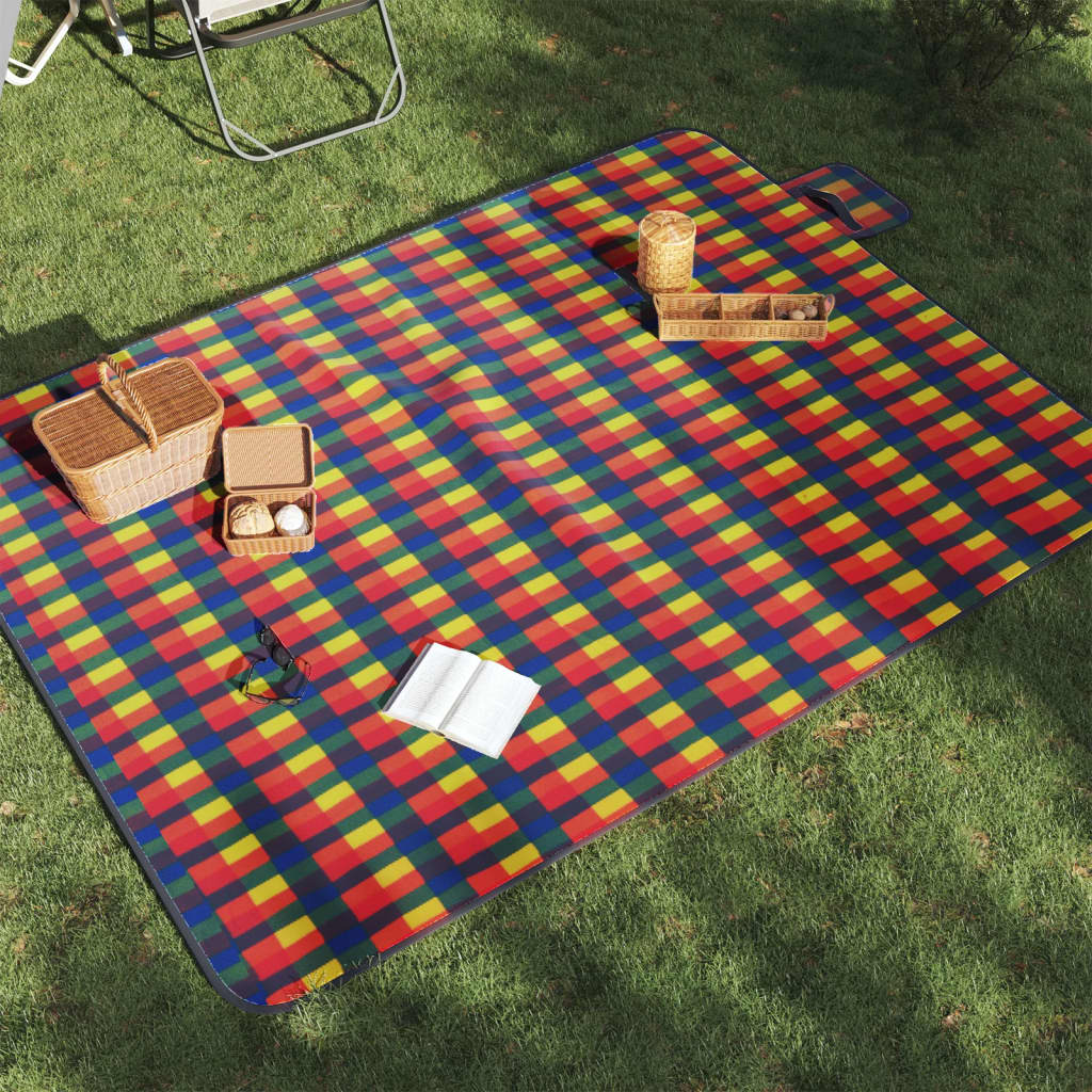 vidaXL Picknickdecke Faltbar Blau Kariert 200x150 cm Samt