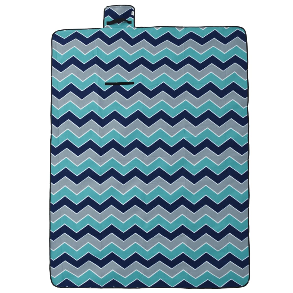 vidaXL Picknickdecke Faltbar Blau Wellenmuster 200x150 cm Samt