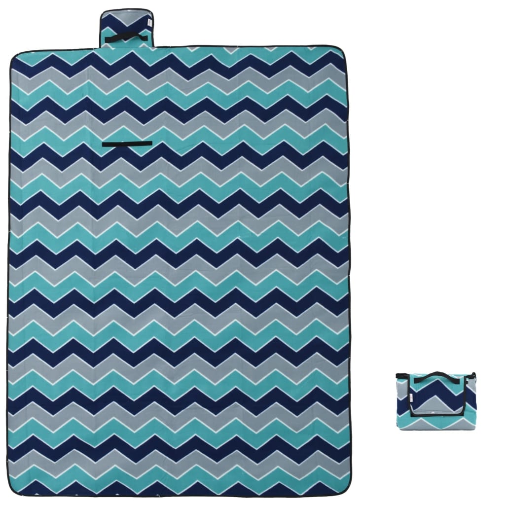 vidaXL Picknickdecke Faltbar Blau Wellenmuster 200x150 cm Samt