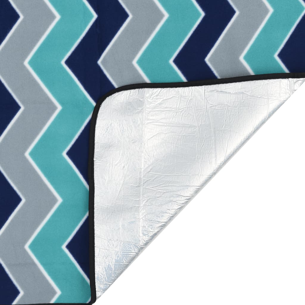 vidaXL Picknickdecke Faltbar Blau Wellenmuster 200x150 cm Samt