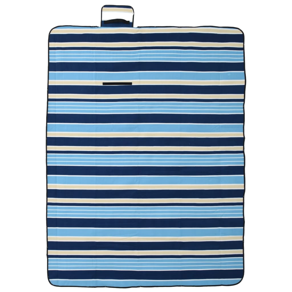 vidaXL Picknickdecke Faltbar Blau und Weiß Gestreift 200x150 cm Samt