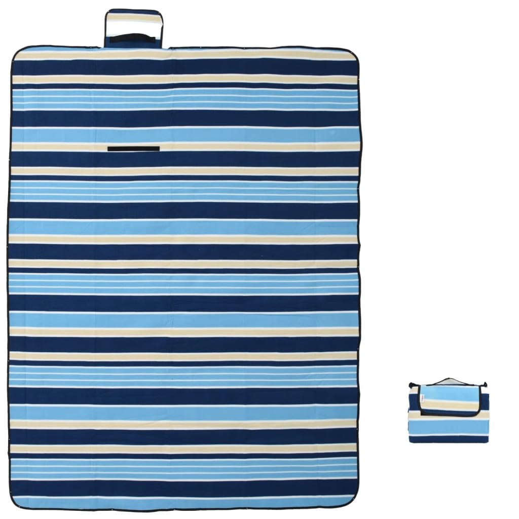vidaXL Picknickdecke Faltbar Blau und Weiß Gestreift 200x150 cm Samt