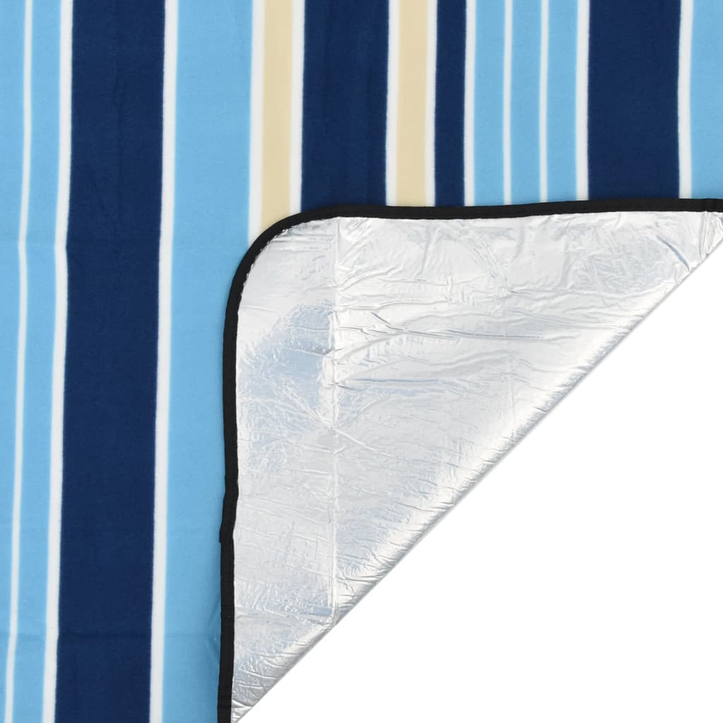 vidaXL Picknickdecke Faltbar Blau und Weiß Gestreift 200x150 cm Samt