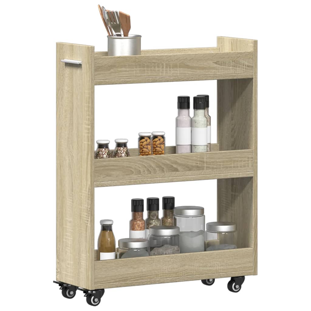 vidaXL Schrank mit Rollen Sonoma-Eiche 60x22x79 cm Holzwerkstoff