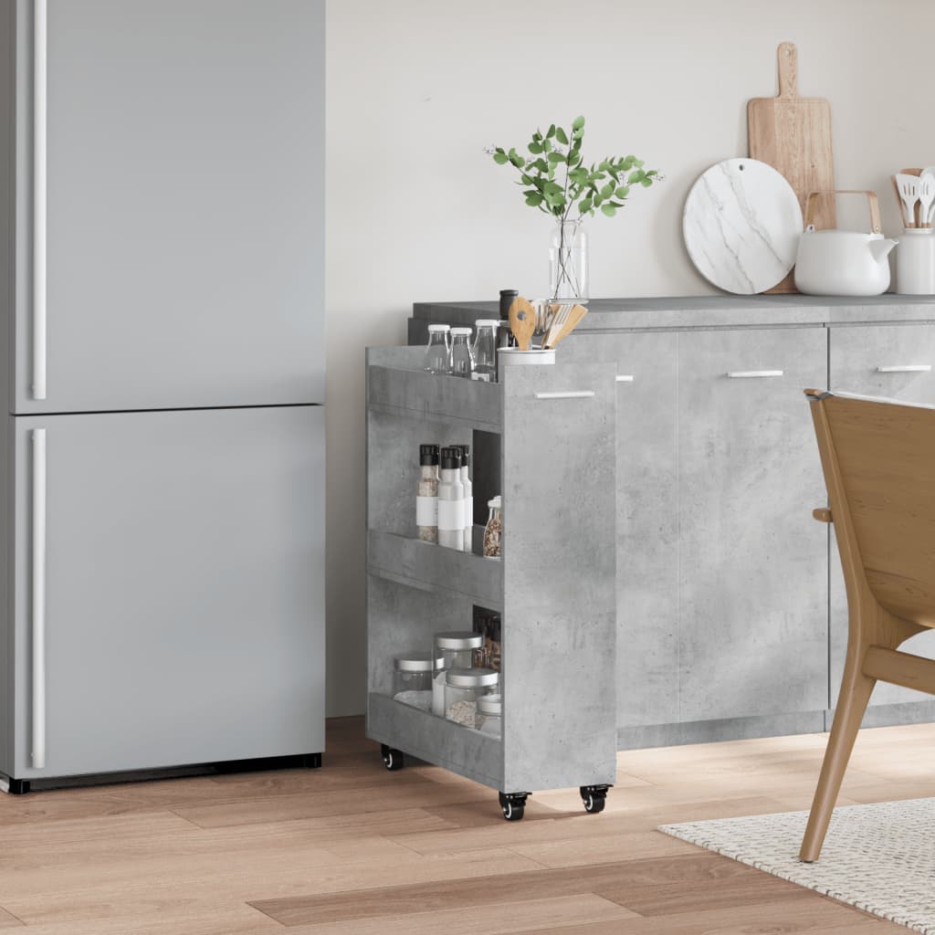 vidaXL Schrank mit Rollen Betongrau 60x22x79 cm Holzwerkstoff