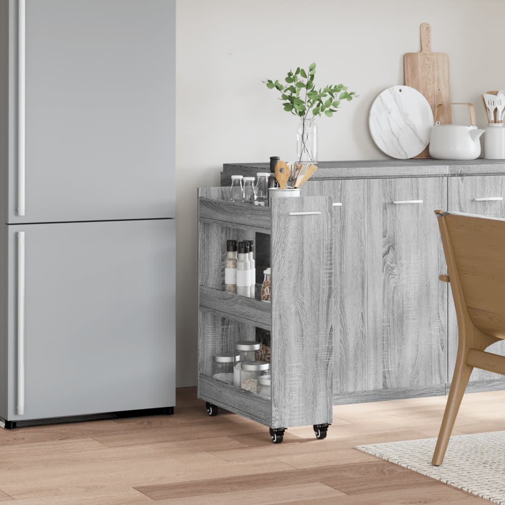 vidaXL Schrank mit Rollen Grau Sonoma 60x22x79 cm Holzwerkstoff