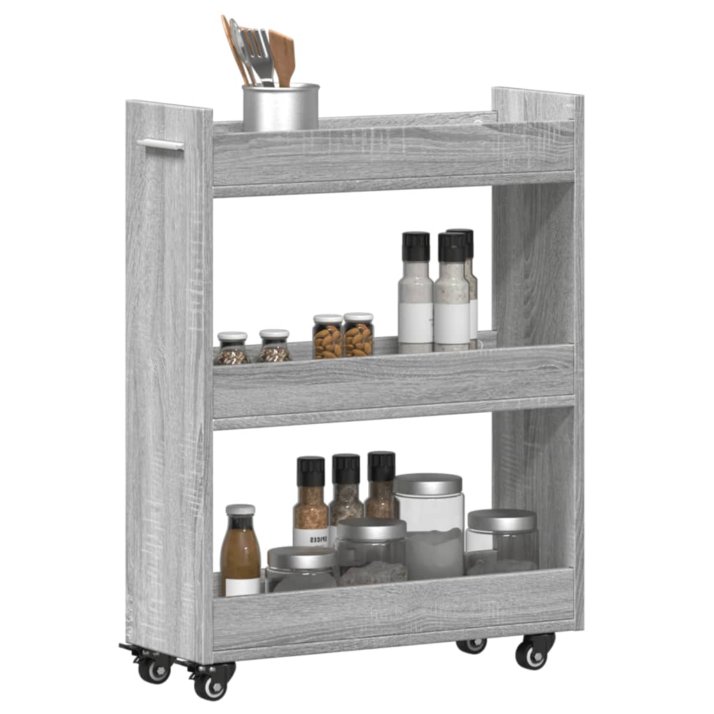 vidaXL Schrank mit Rollen Grau Sonoma 60x22x79 cm Holzwerkstoff