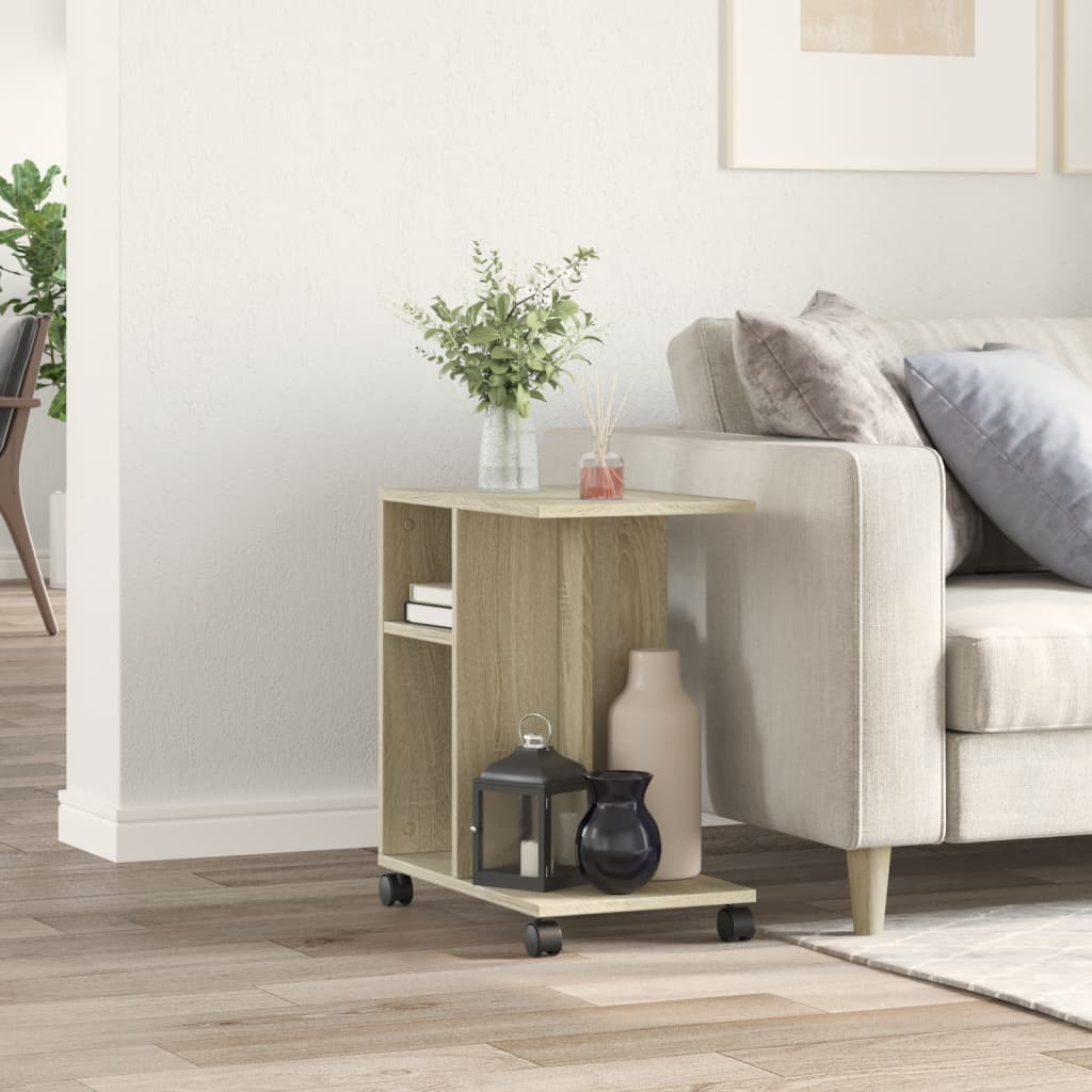 vidaXL Beistelltisch mit Rollen Sonoma-Eiche 50x30x55 cm Holzwerkstoff