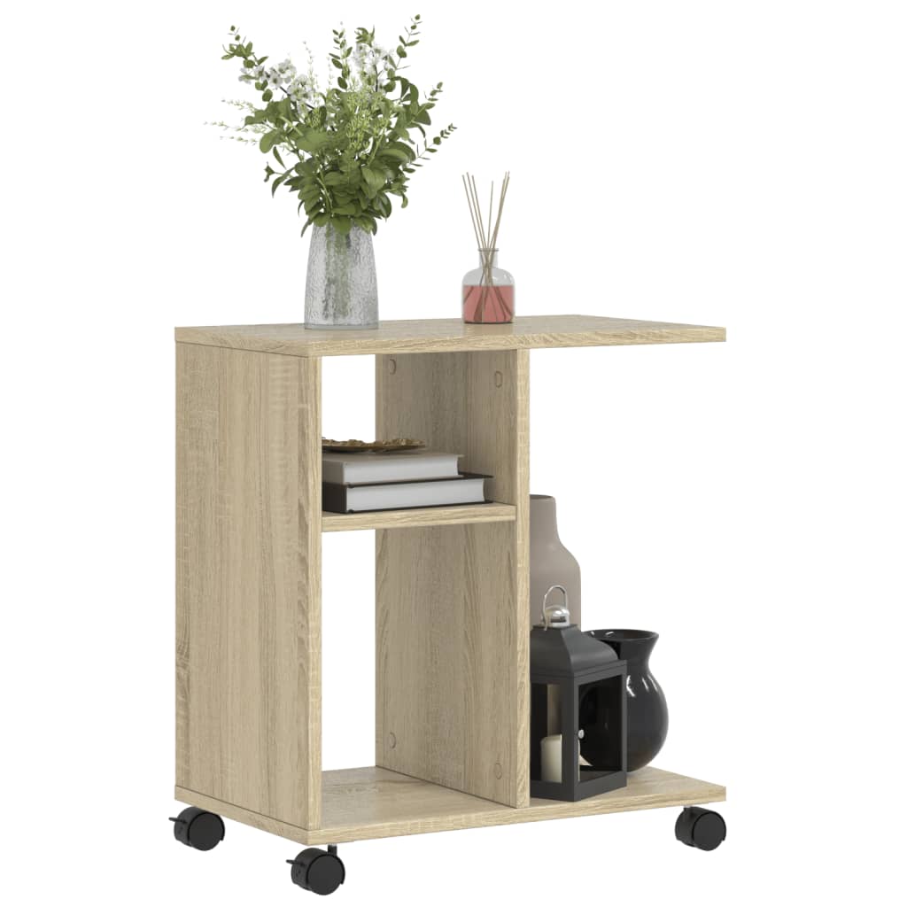vidaXL Beistelltisch mit Rollen Sonoma-Eiche 50x30x55 cm Holzwerkstoff