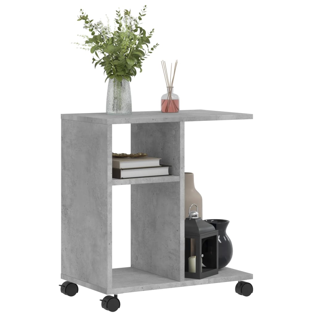 vidaXL Beistelltisch mit Rollen Betongrau 50x30x55 cm Holzwerkstoff
