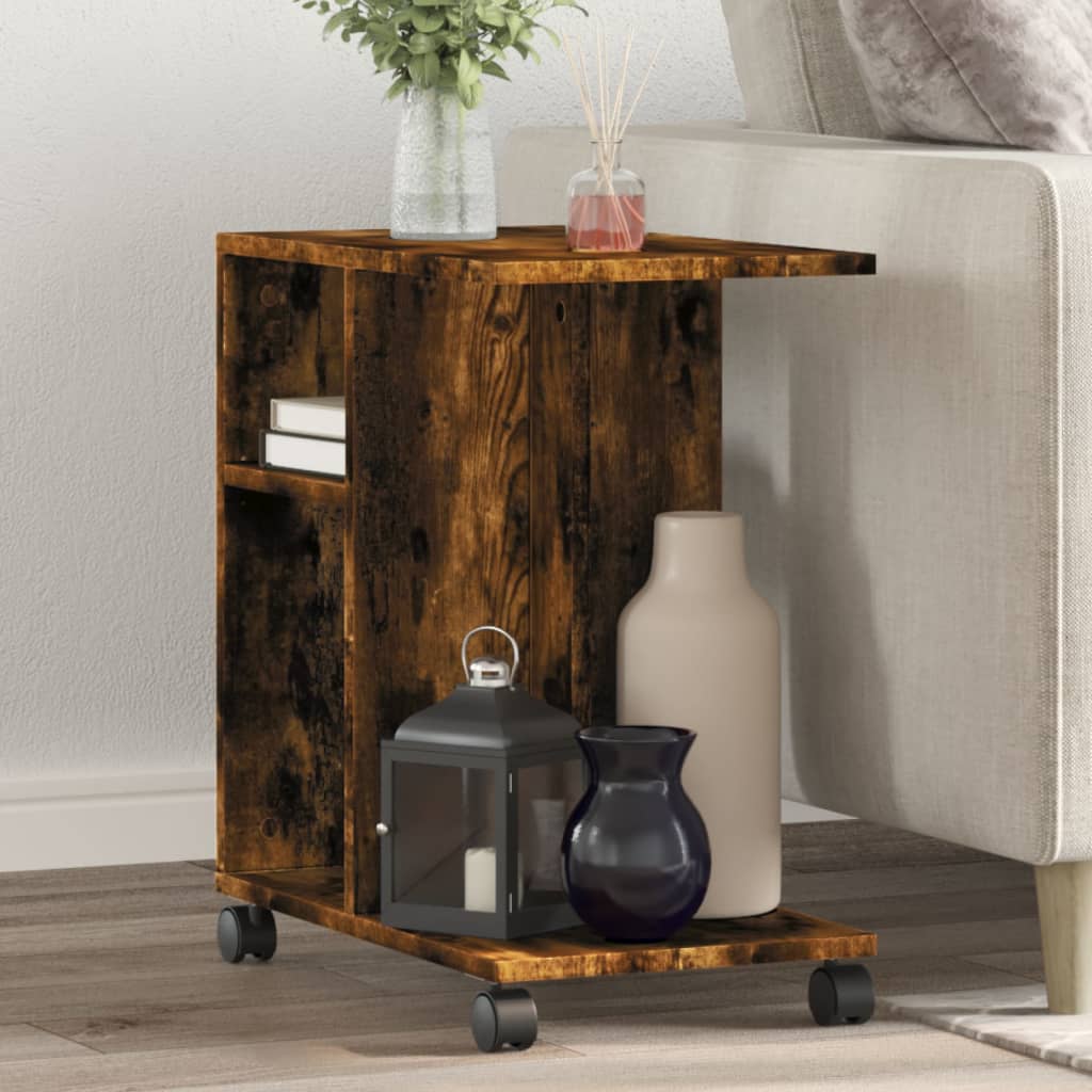 vidaXL Beistelltisch mit Rollen Räuchereiche 50x30x55 cm Holzwerkstoff