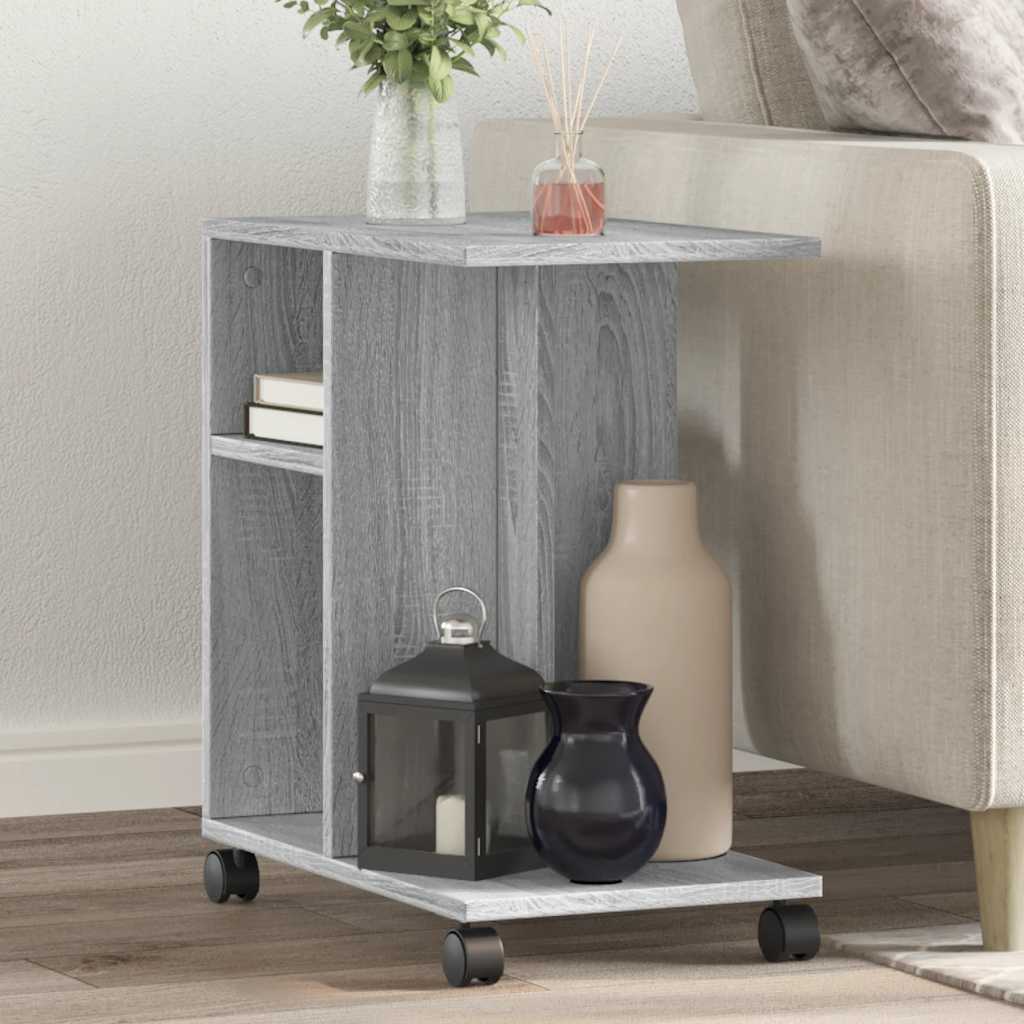 vidaXL Beistelltisch mit Rollen Grau Sonoma 50x30x55 cm Holzwerkstoff
