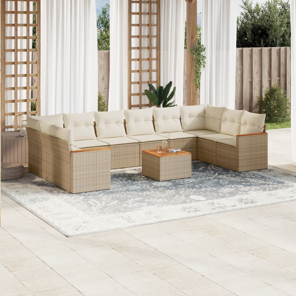 vidaXL 11-tlg. Garten-Sofagarnitur mit Kissen Schwarz Poly Rattan