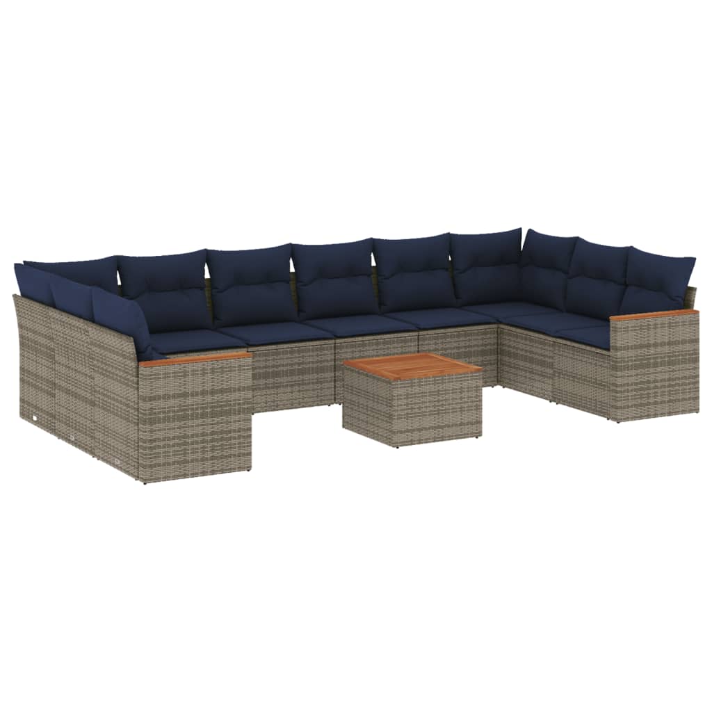 vidaXL 11-teiliges Gartensofa-Set mit Kissen, grau, Polyrattan