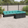 vidaXL 10-teiliges Gartensofa-Set mit Kissen, schwarzes Polyrattan