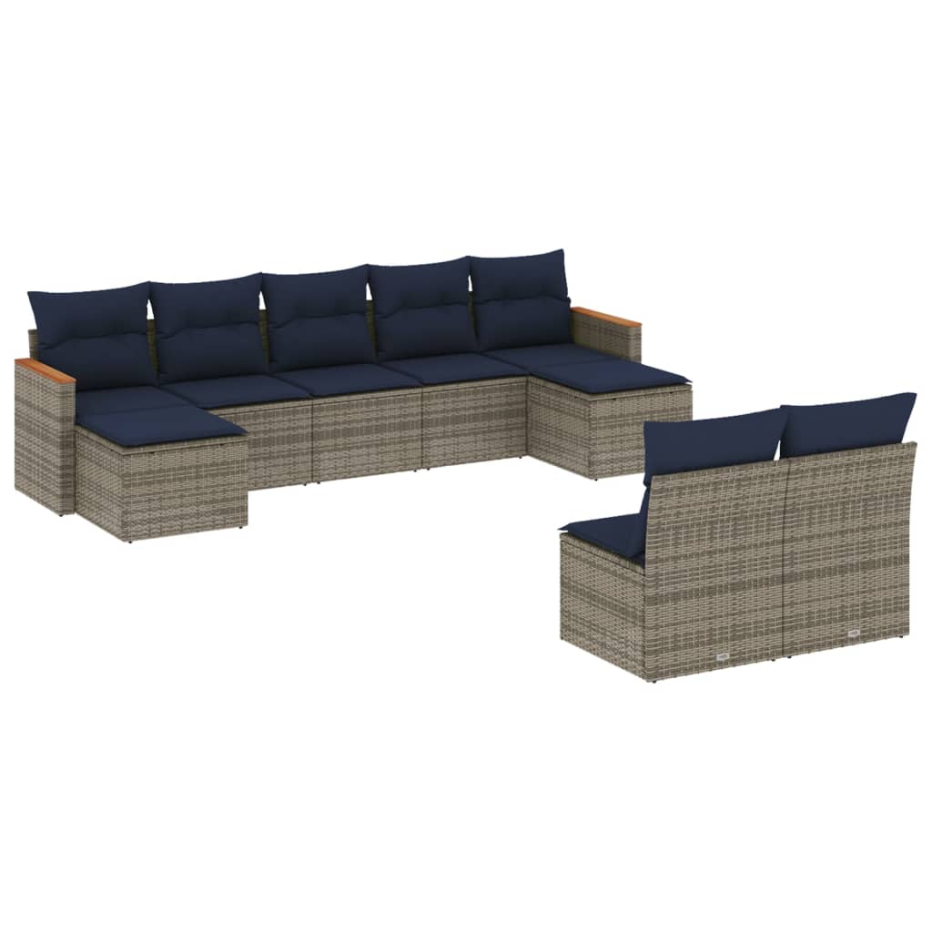 vidaXL 9-teiliges Gartensofa-Set mit Kissen, grau, Polyrattan