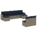 vidaXL 9-teiliges Gartensofa-Set mit Kissen, grau, Polyrattan