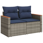 vidaXL 9-teiliges Gartensofa-Set mit Kissen, grau, Polyrattan