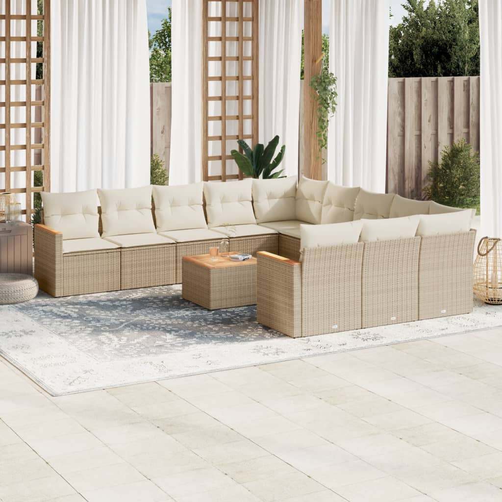 vidaXL 12-tlg. Garten-Sofagarnitur mit Kissen Schwarz Poly Rattan