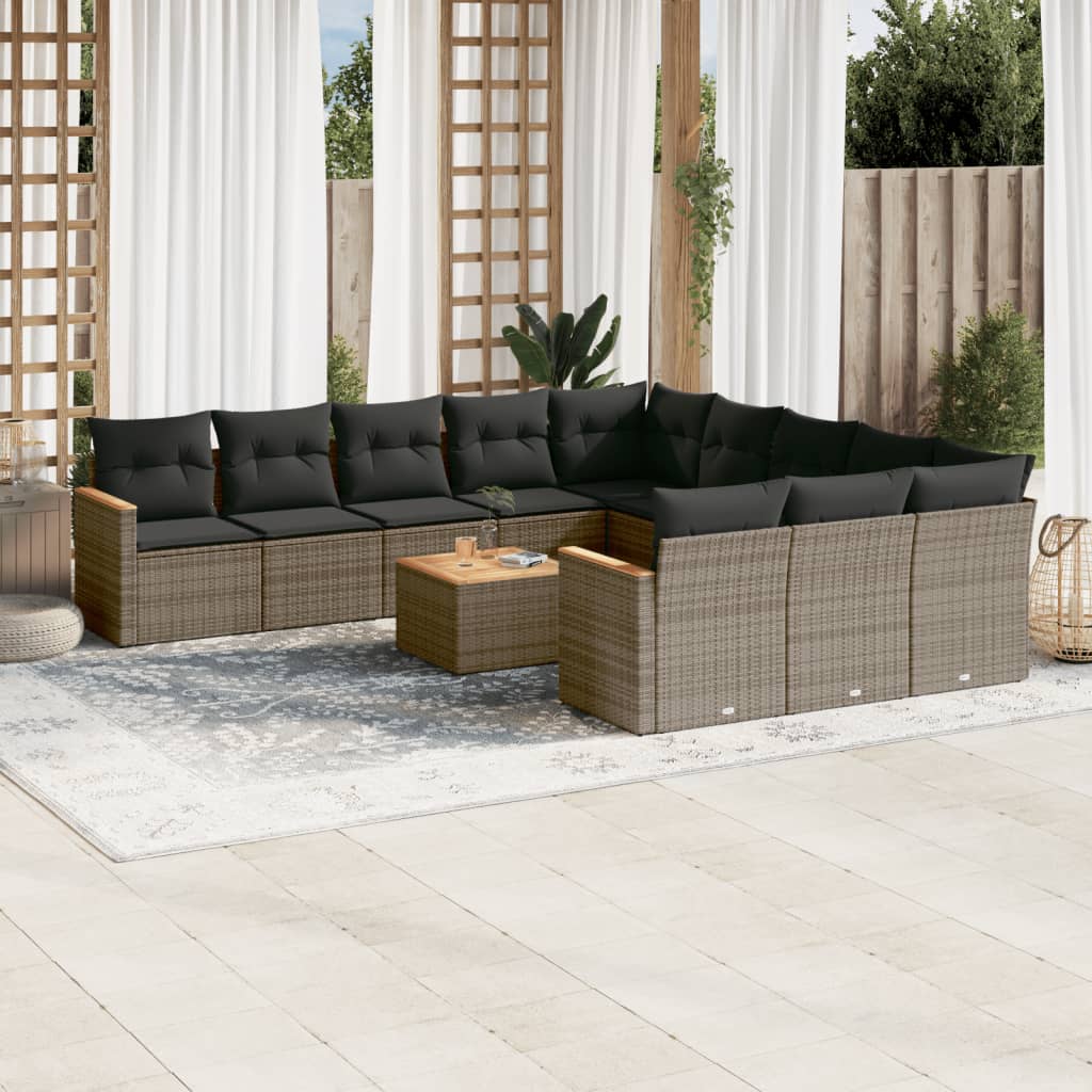 vidaXL 12-tlg. Garten-Sofagarnitur mit Kissen Schwarz Poly Rattan
