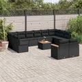 vidaXL 13-tlg. Garten-Sofagarnitur mit Kissen Schwarz Poly Rattan