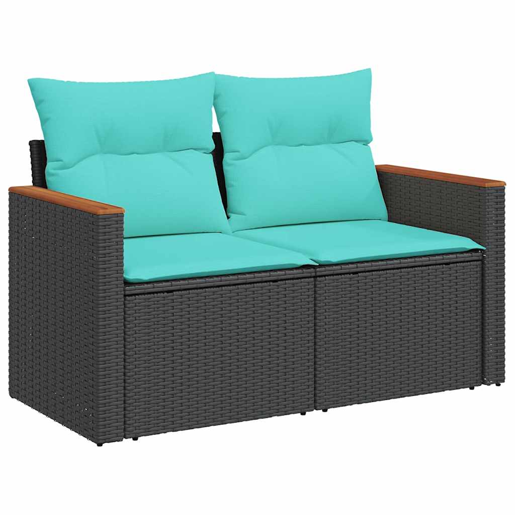 vidaXL 13-teiliges Gartensofa-Set mit Kissen, schwarzes Polyrattan