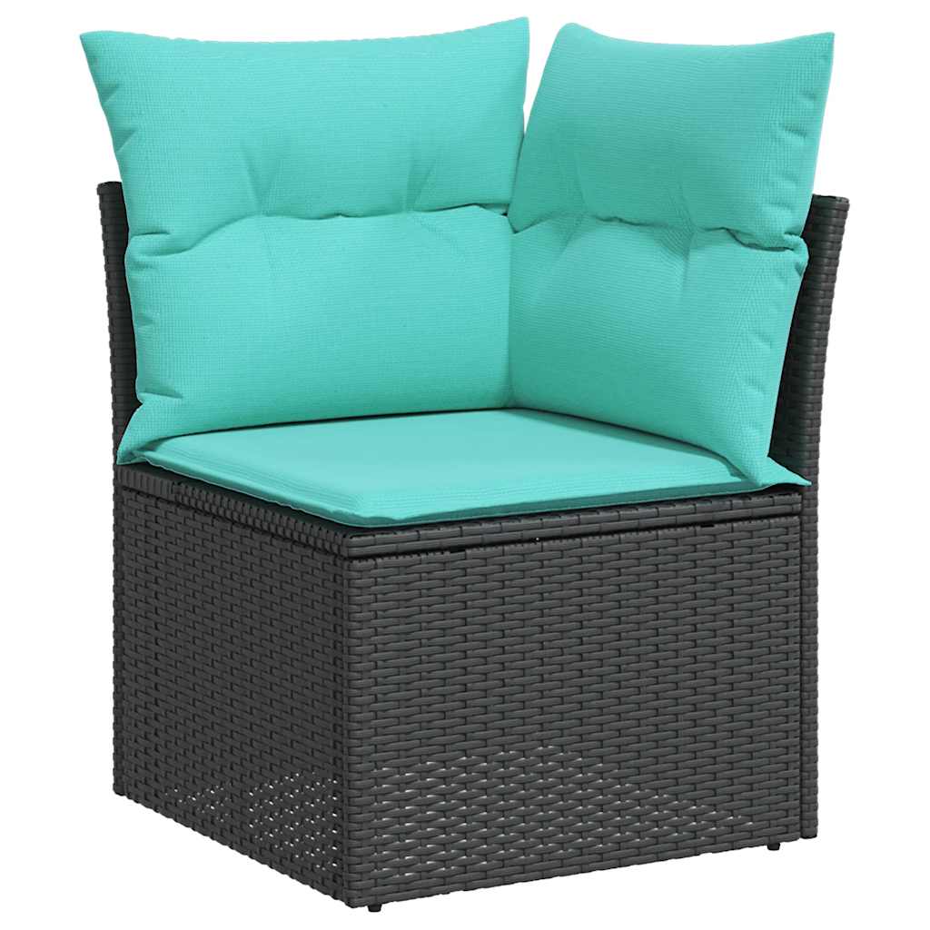 vidaXL 13-teiliges Gartensofa-Set mit Kissen, schwarzes Polyrattan