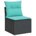 vidaXL 13-teiliges Gartensofa-Set mit Kissen, schwarzes Polyrattan
