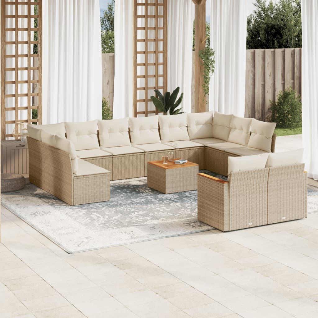 vidaXL 13-tlg. Garten-Sofagarnitur mit Kissen Schwarz Poly Rattan