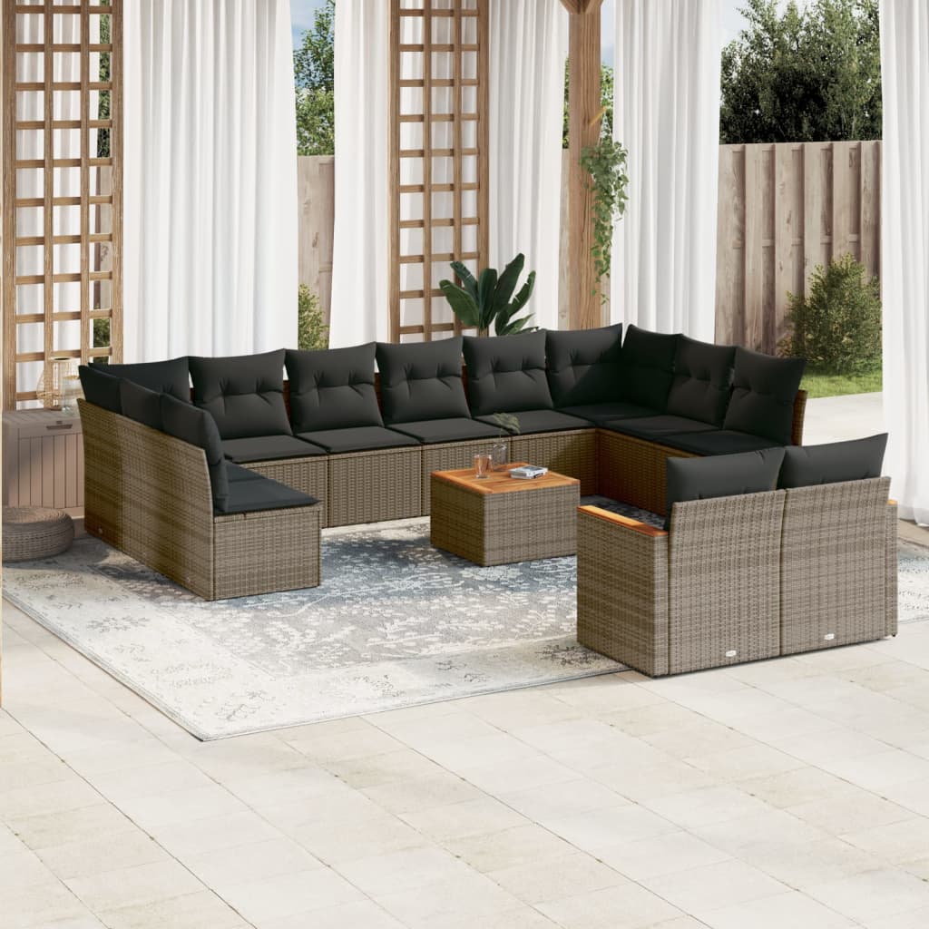 vidaXL 13-tlg. Garten-Sofagarnitur mit Kissen Schwarz Poly Rattan