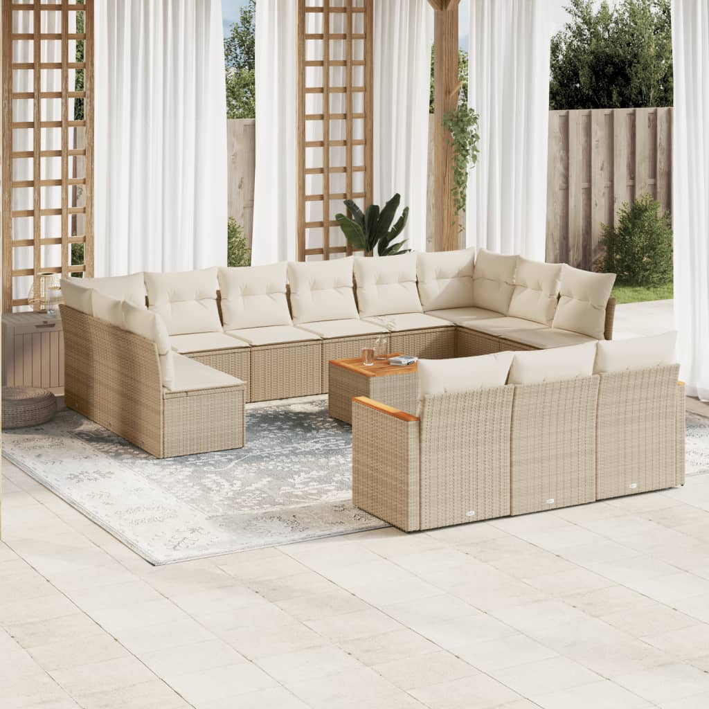 vidaXL 14-tlg. Garten-Sofagarnitur mit Kissen Schwarz Poly Rattan