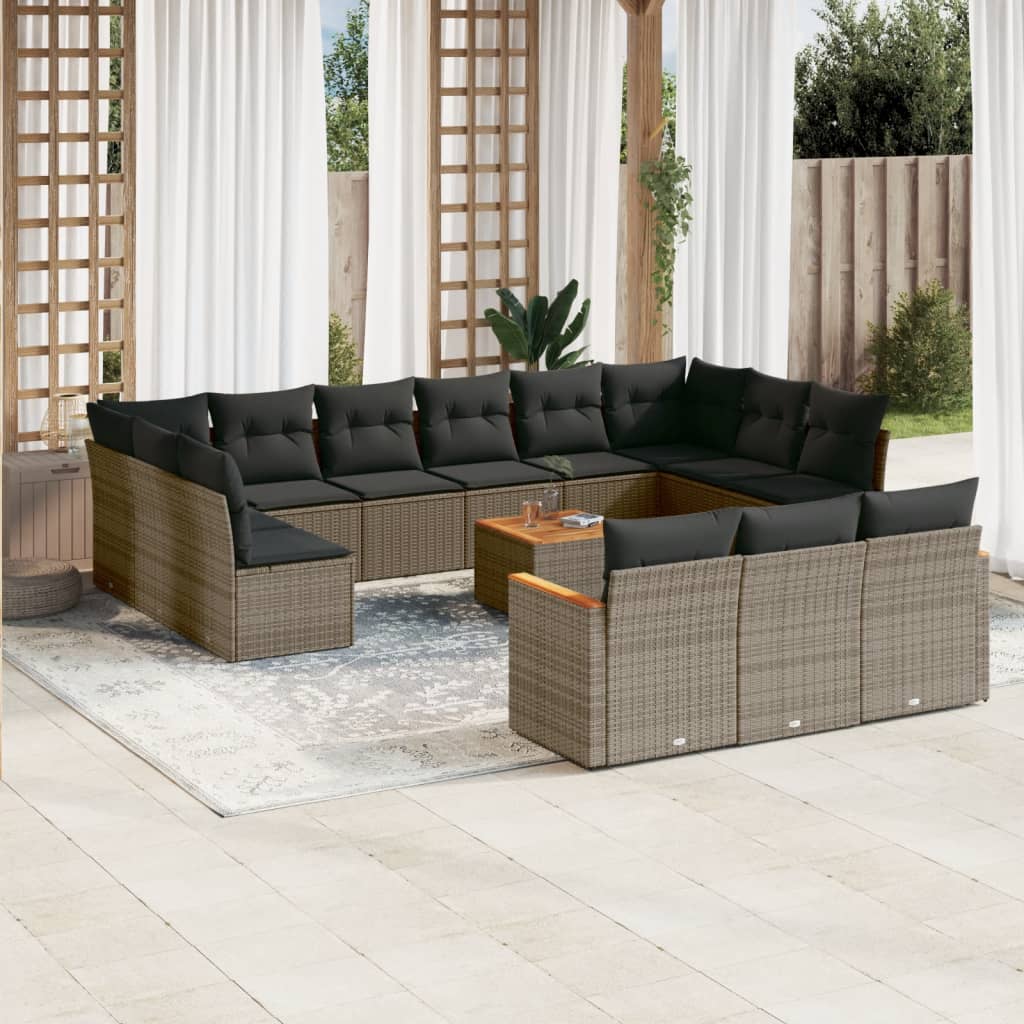 vidaXL 14-tlg. Garten-Sofagarnitur mit Kissen Schwarz Poly Rattan