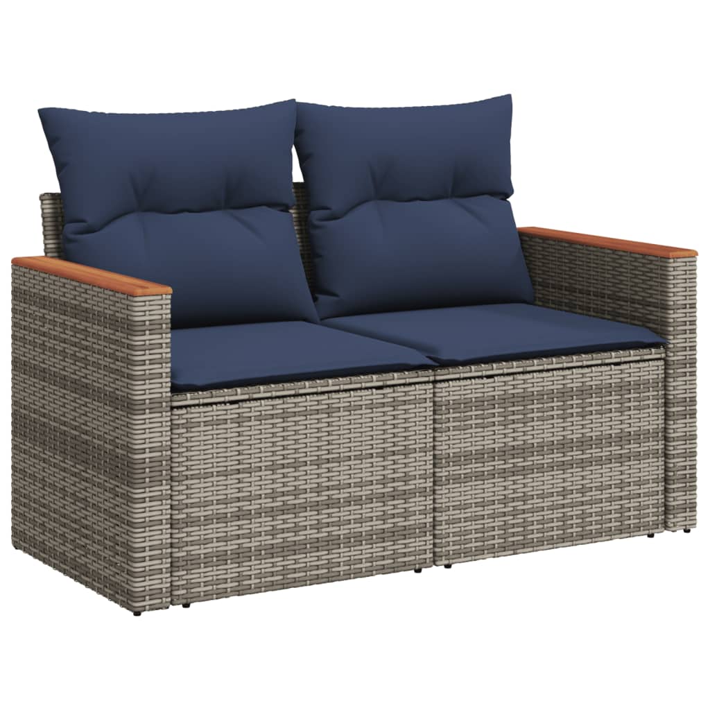 vidaXL 14-teiliges Gartensofa-Set mit Kissen, grau, Polyrattan