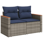 vidaXL 14-teiliges Gartensofa-Set mit Kissen, grau, Polyrattan