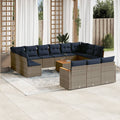 vidaXL 14-teiliges Gartensofa-Set mit Kissen, grau, Polyrattan
