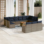 vidaXL 14-teiliges Gartensofa-Set mit Kissen, grau, Polyrattan