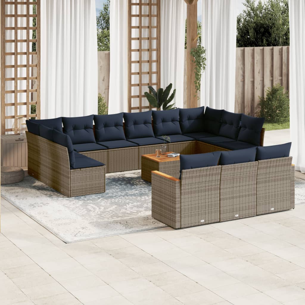 vidaXL 14-teiliges Gartensofa-Set mit Kissen, grau, Polyrattan
