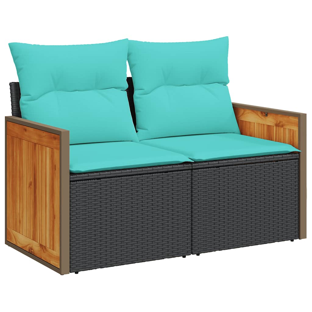 vidaXL 3-teiliges Gartensofa-Set mit Kissen, schwarzes Polyrattan