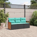 vidaXL 3-teiliges Gartensofa-Set mit Kissen, schwarzes Polyrattan